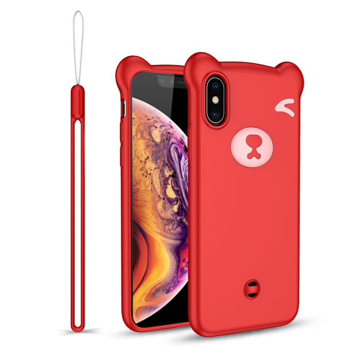 iPHONE Xr 3D Teddy Bear Design Case with Hand Strap (Red)